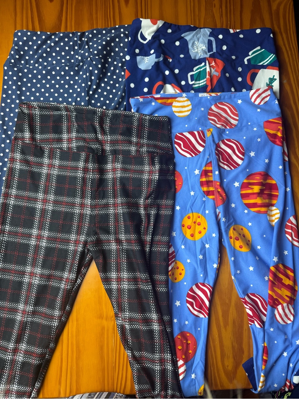 Mixed Pattern Leggings Bundle, Polka Dot, Plaid & Planet Print LulaRoe size 2-10